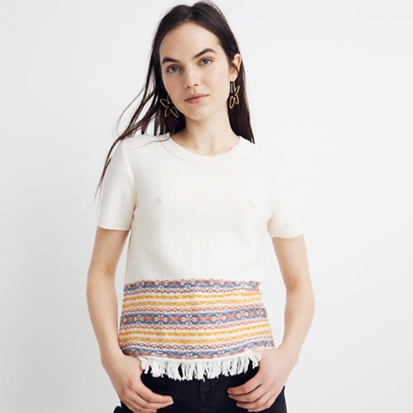 NWT Fringed Jacquard Sweater Tee - Picture 2 of 3